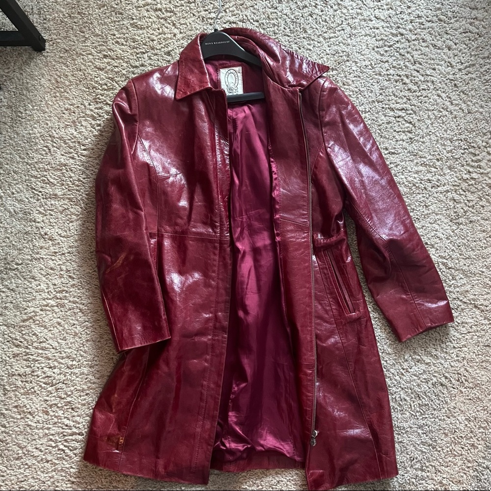 deep red trench coat